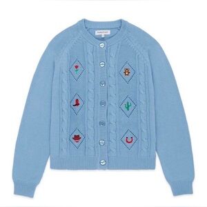 Teddy Fresh Giddy Up Blue Embroidered Cowboy Cardigan Sweater size Large